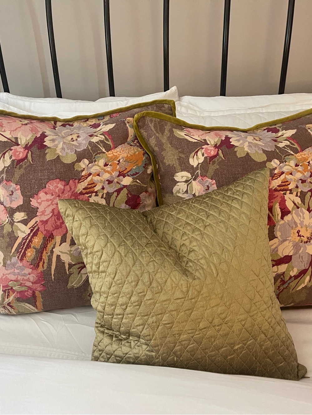 Pottery Barn Olivia Pheasant & silk diamond square pillow covers - SET of 3 - Picture 7 of 8